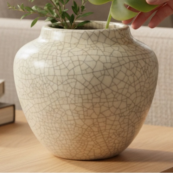Other - VTG German Crackle Glaze Ceramic Vase Ivory Cream Art Pottery Mid Century Decor
